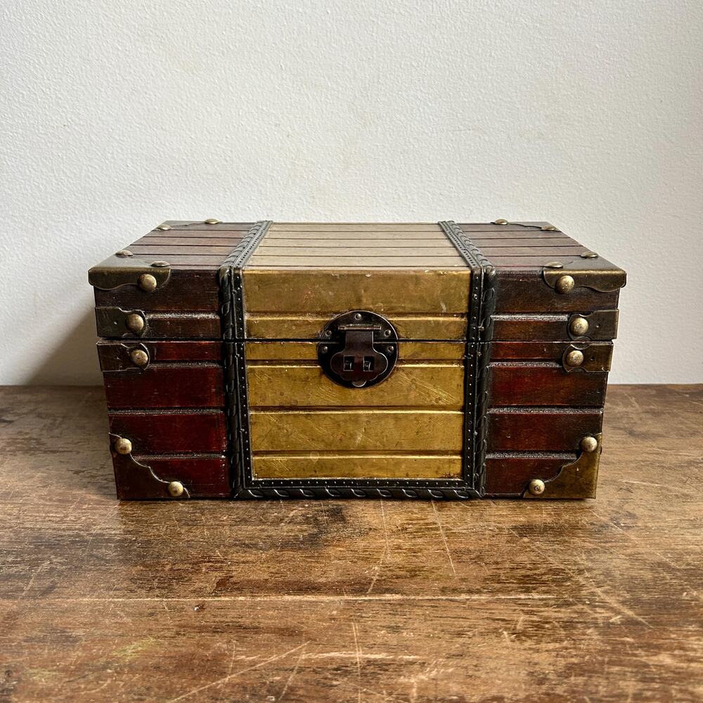Vintage Decorative Brass and Wooden Box | Dark Academia Cottagecore Farmhouse